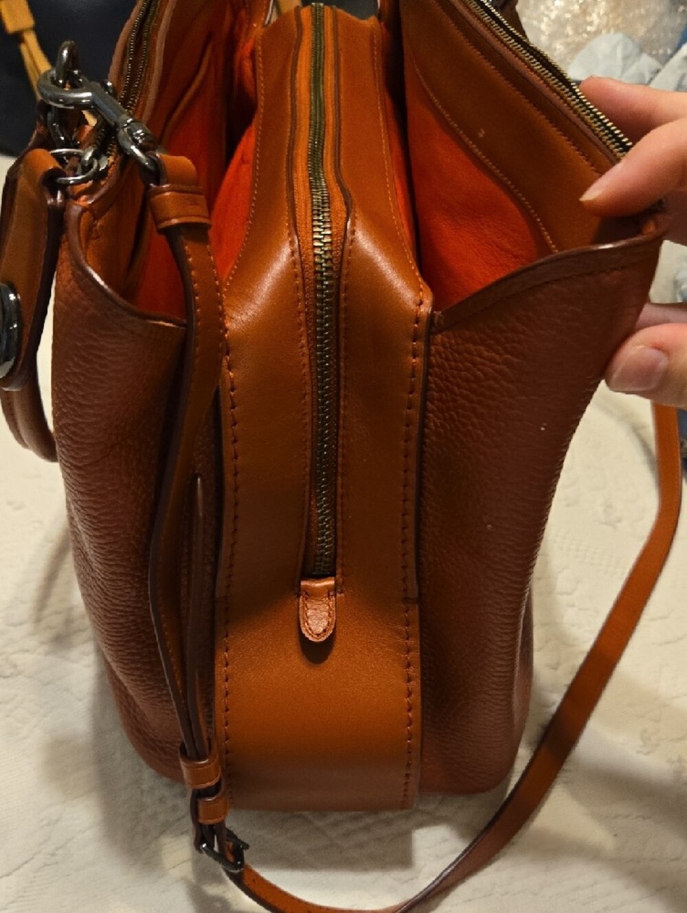 Coach Pebbled Leather Satchel in Cognac Orange - Picture 9 of 16